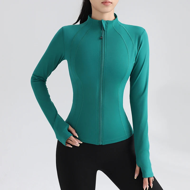 Gym Women's Full Zip Yoga Top With Thumbholes Fitness Running Jacket